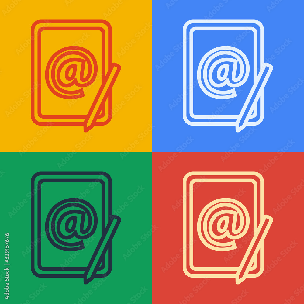Pop art line Mail and e-mail icon isolated on color background. Envelope symbol e-mail. Email messag