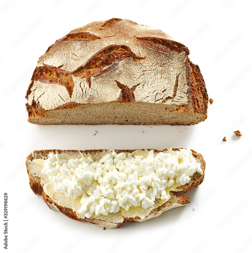 slice of bread with butter and fresh cottage cheese