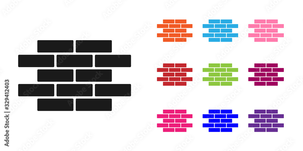 黑色砖块图标隔离在白色背景上。将图标设置为彩色。矢量插图