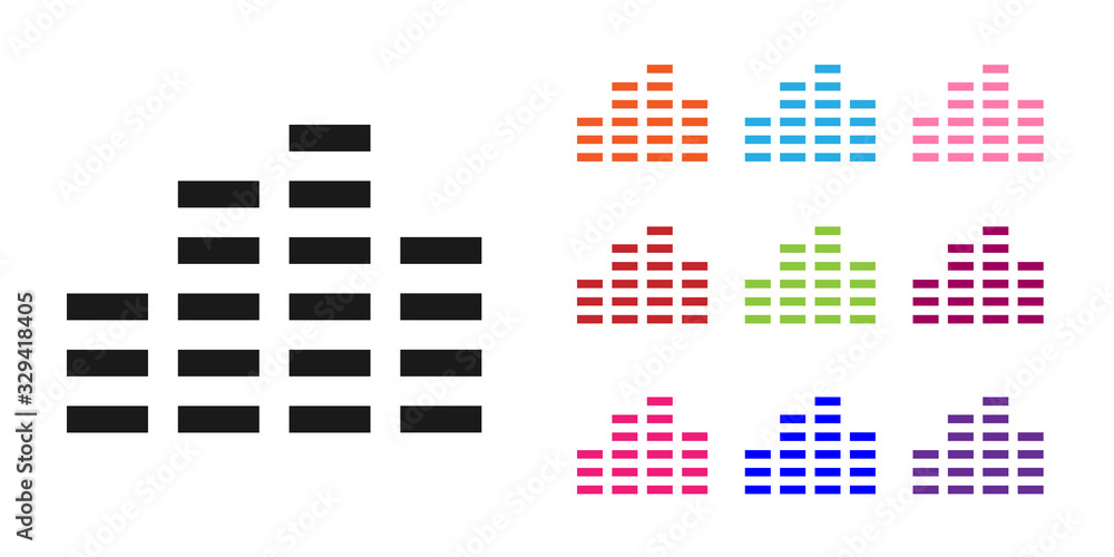 Black Music equalizer icon isolated on white background. Sound wave. Audio digital equalizer technol