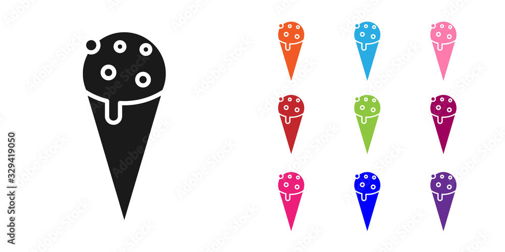 华夫饼蛋筒中的黑色冰淇淋图标孤立在白色背景上。甜蜜的象征。将图标设置为彩色。