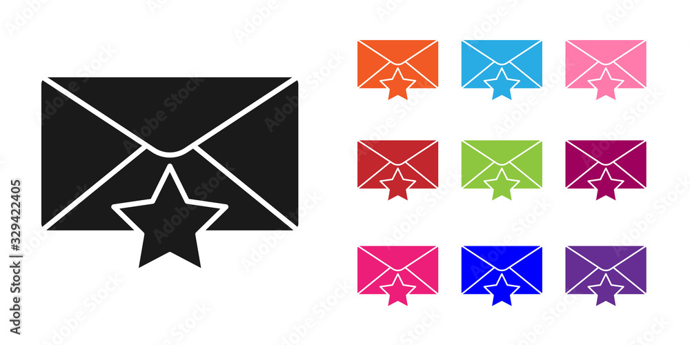 黑色信封，白色背景上有星形图标。重要电子邮件，添加到收藏夹图标。