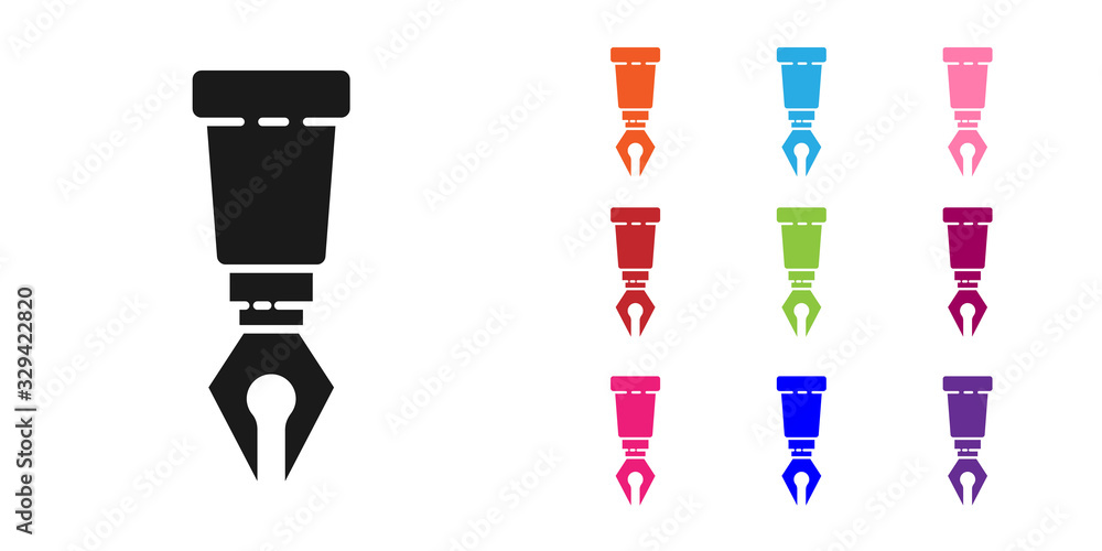 黑色喷泉笔尖图标隔离在白色背景上。钢笔工具标志。将图标设置为彩色。矢量