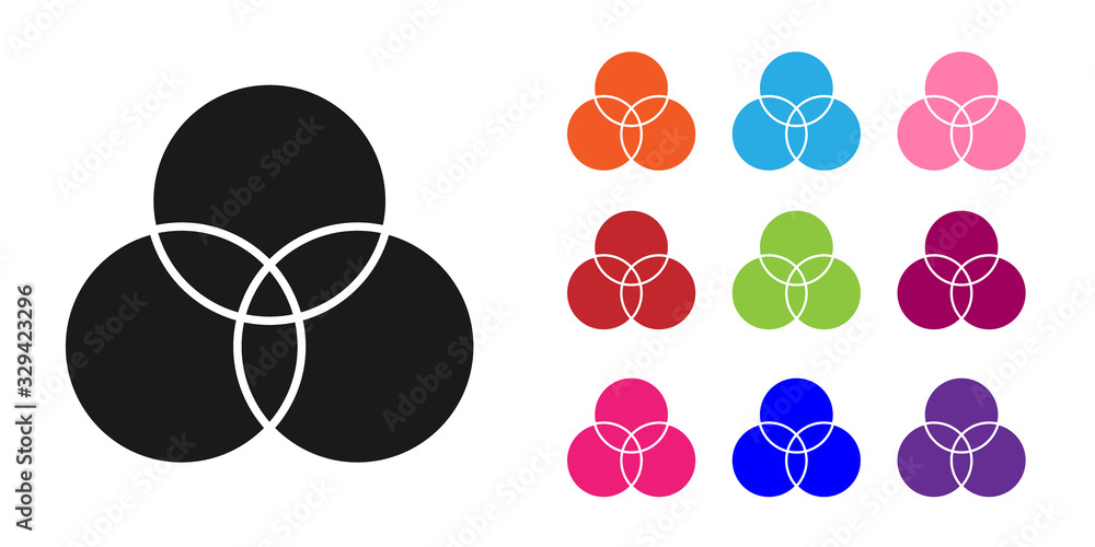 Black RGB and CMYK color mixing icon isolated on white background. Set icons colorful. Vector Illust