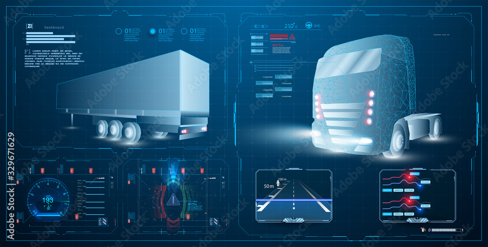 自动驾驶智能卡车。无人车。人工智能控制自动驾驶卡车。Ho