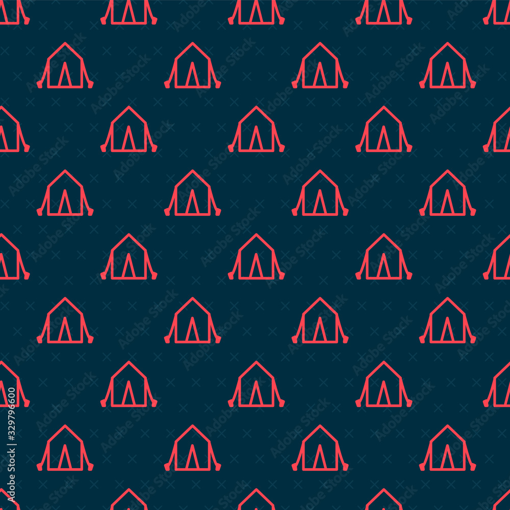 Red line Tourist tent icon isolated seamless pattern on black background. Camping symbol. Vector Ill