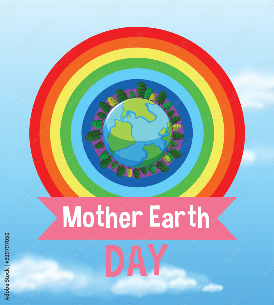 蓝色地球和彩虹的地球母亲日海报设计