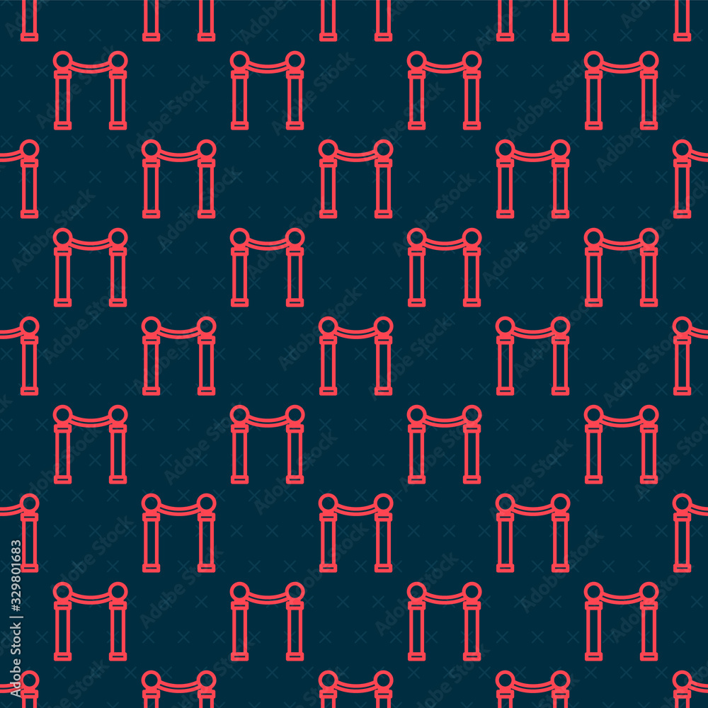 Red line Exhibition of paintings icon isolated seamless pattern on black background. Picture gallery