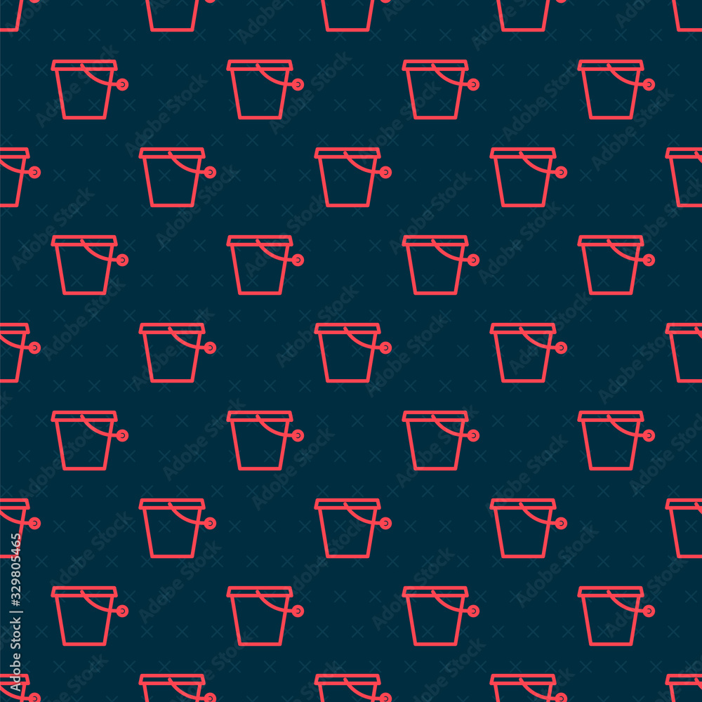 Red line Bucket icon isolated seamless pattern on black background. Vector Illustration