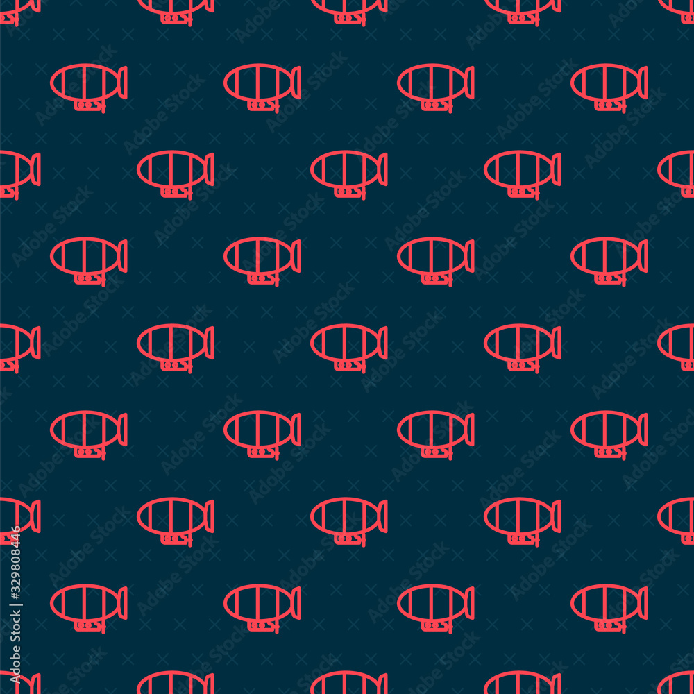 Red line Airship icon isolated seamless pattern on black background. Vector Illustration