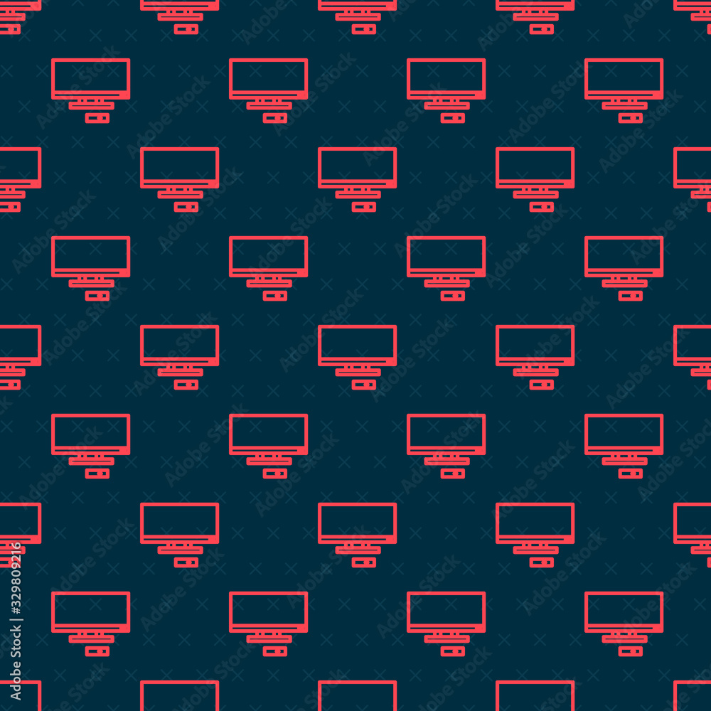Red line Smart Tv icon isolated seamless pattern on black background. Television sign. Vector Illust