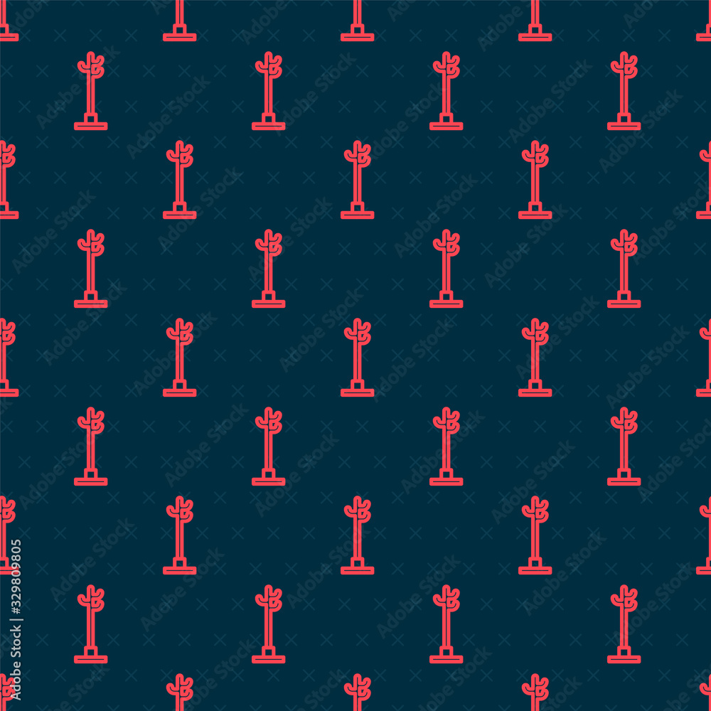 Red line Coat stand icon isolated seamless pattern on black background. Vector Illustration