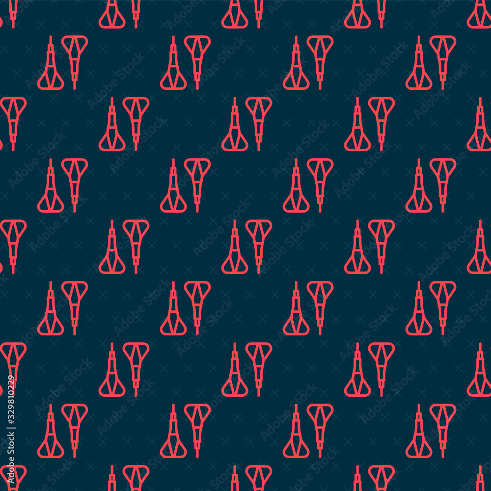 Red line Dart arrow icon isolated seamless pattern on black background. Vector Illustration