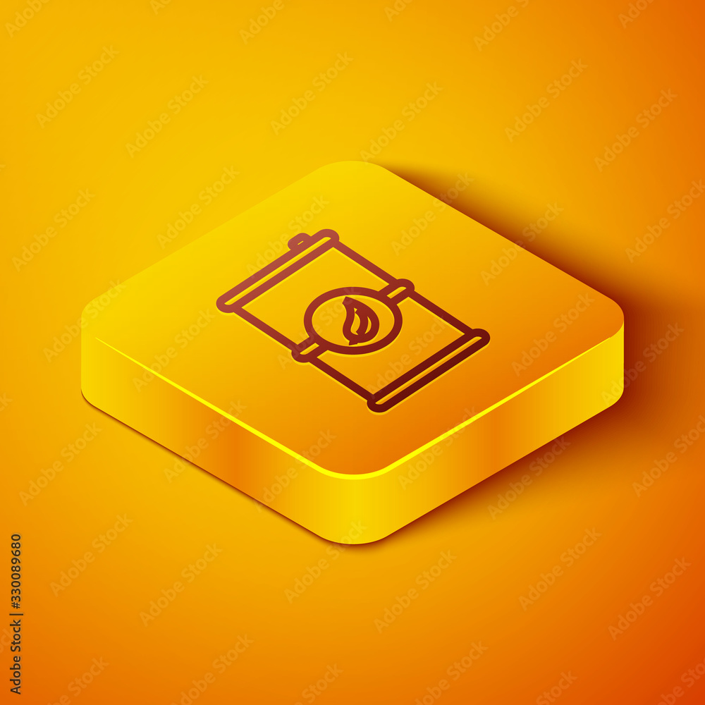 Isometric line Bio fuel barrel icon isolated on orange background. Eco bio and canister. Green envir