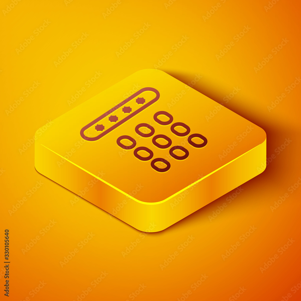 等距线密码保护和安全访问图标隔离在橙色背景上。安全，s
