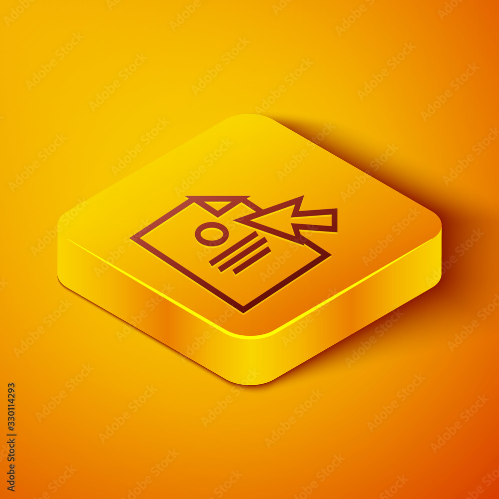 Isometric line Document and cursor icon isolated on orange background. File icon. Checklist icon. Bu