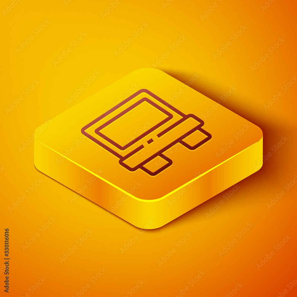 Isometric line Fuse of electrical protection component icon isolated on orange background. Melting b