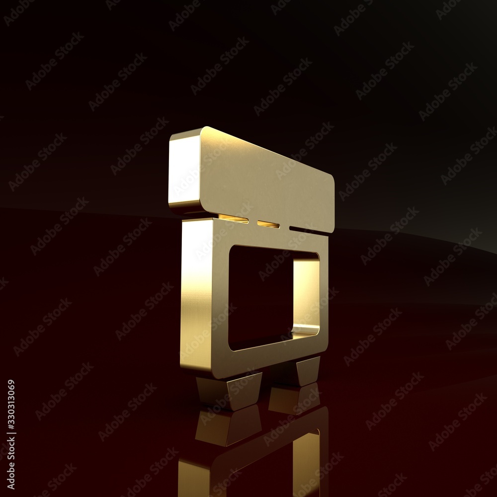 Gold Fuse of electrical protection component icon isolated on brown background. Melting breaking pro