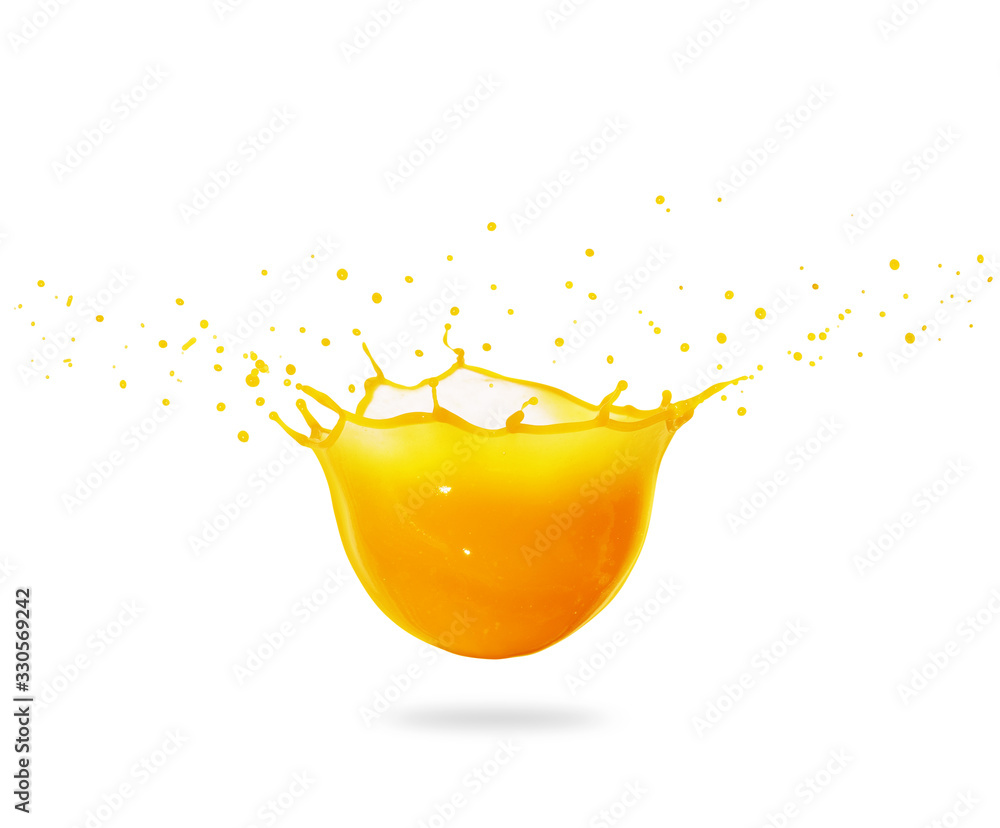 Splashes of yellow fruit juice, isolated on a white background