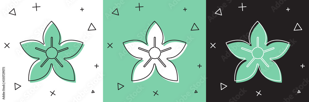 将莲花图标隔离在白色和绿色、黑色背景上。矢量插图
