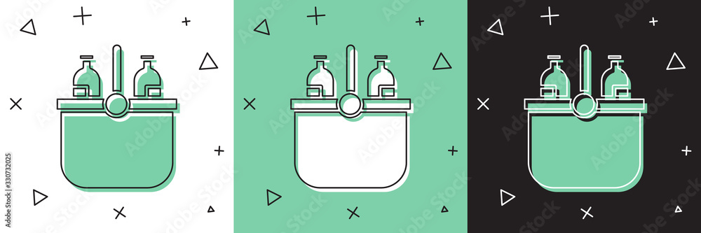 将冷却袋和水图标隔离在白色和绿色黑色背景上。便携式冷冻袋。H