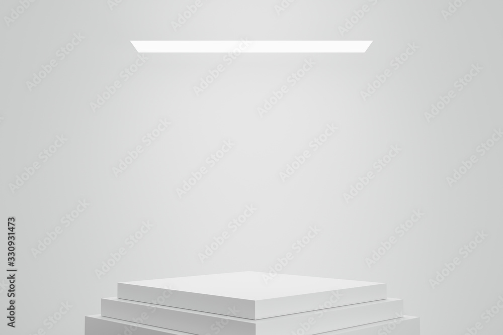 Empty podium or pedestal display on white background with box stand concept. Blank product shelf sta