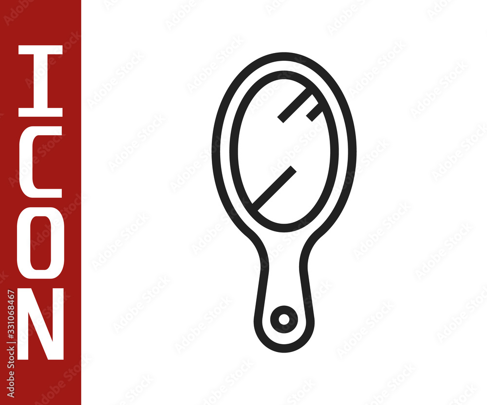 Black line Hand mirror icon isolated on white background. Vector Illustration