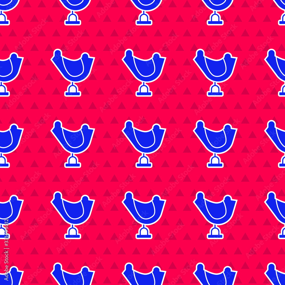 Blue Wild west saddle icon isolated seamless pattern on red background. Vector Illustration