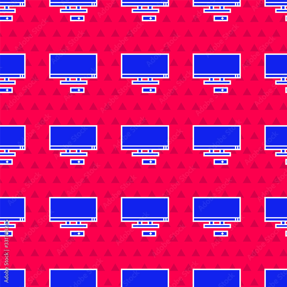 Blue Smart Tv icon isolated seamless pattern on red background. Television sign. Vector Illustration