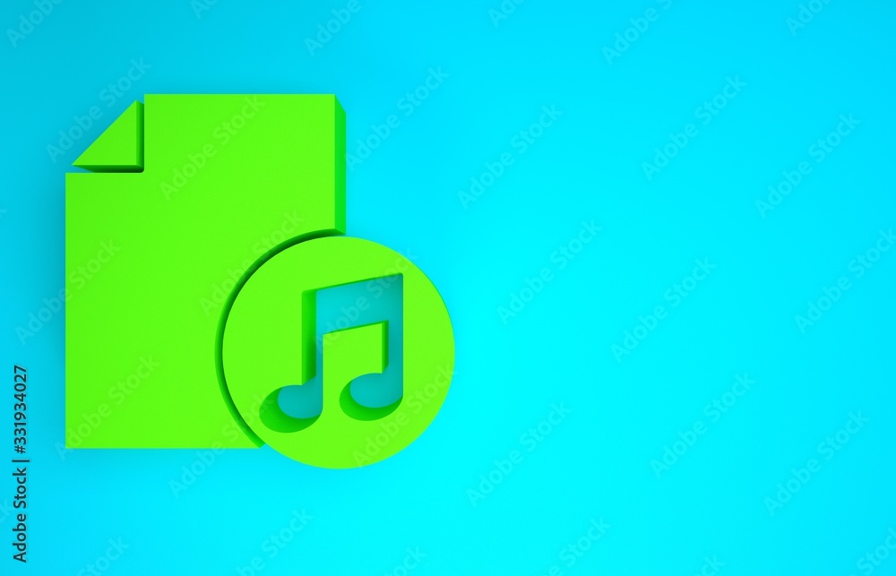 Green Music book with note icon isolated on blue background. Music sheet with note stave. Notebook f