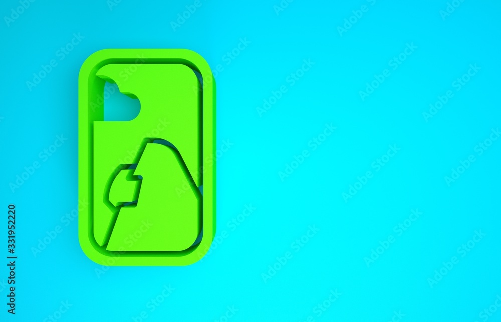 Green Airplane window icon isolated on blue background. Aircraft porthole. Minimalism concept. 3d il
