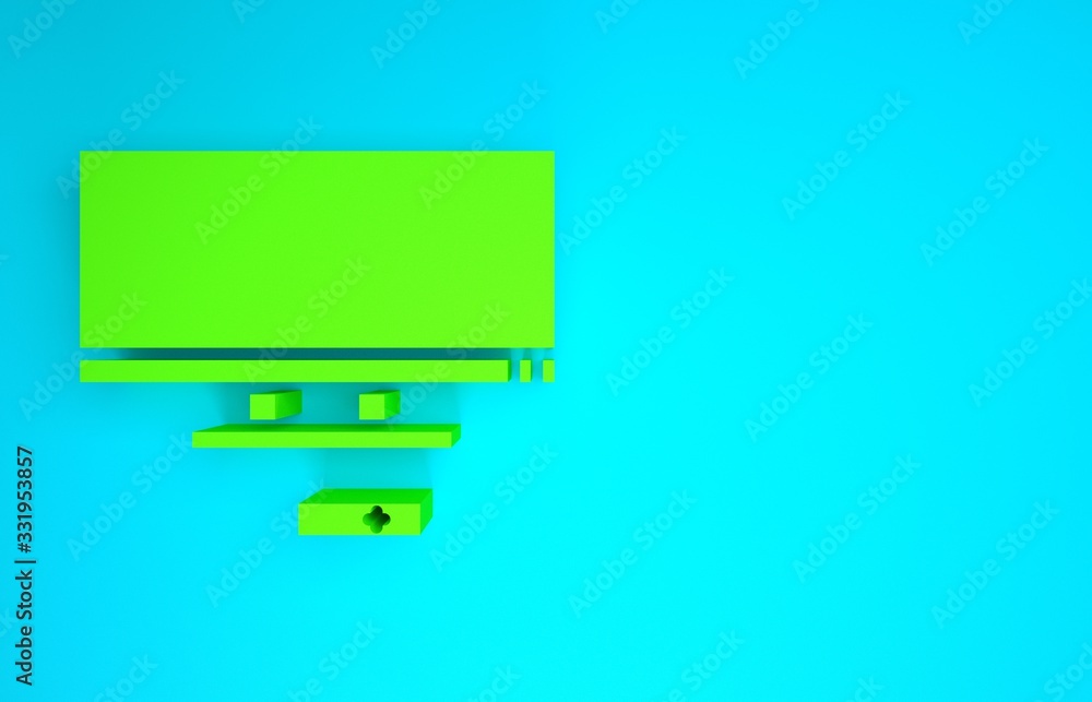 蓝色背景上隔离的绿色智能电视图标。电视标志。极简主义概念。3d插图