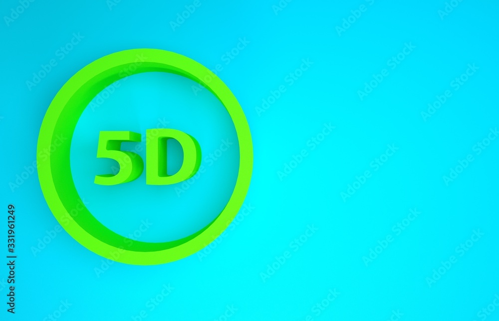 蓝色背景上隔离的绿色5d虚拟现实图标。大型三维标志。极简主义