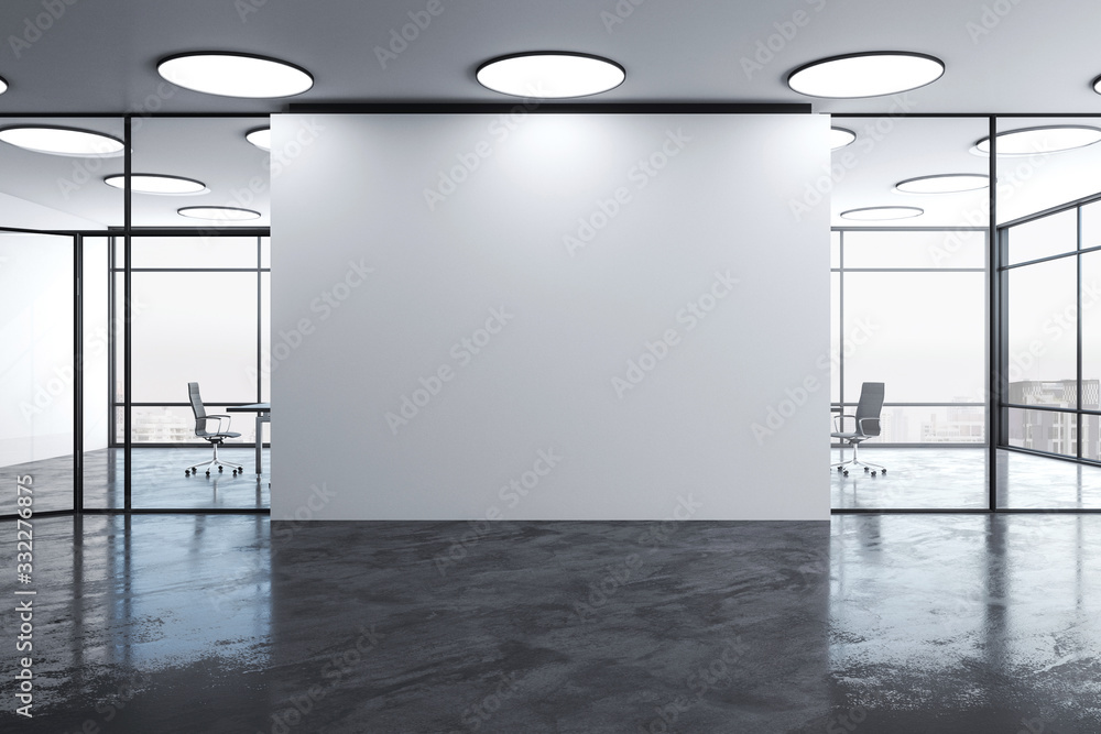 现代办公室内的空白墙