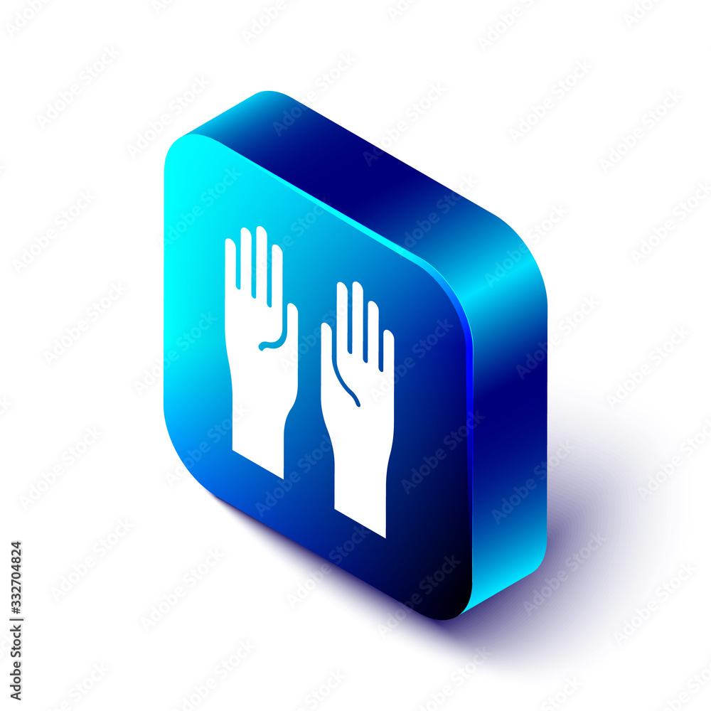Isometric Rubber gloves icon isolated on white background. Latex hand protection sign. Housework cle