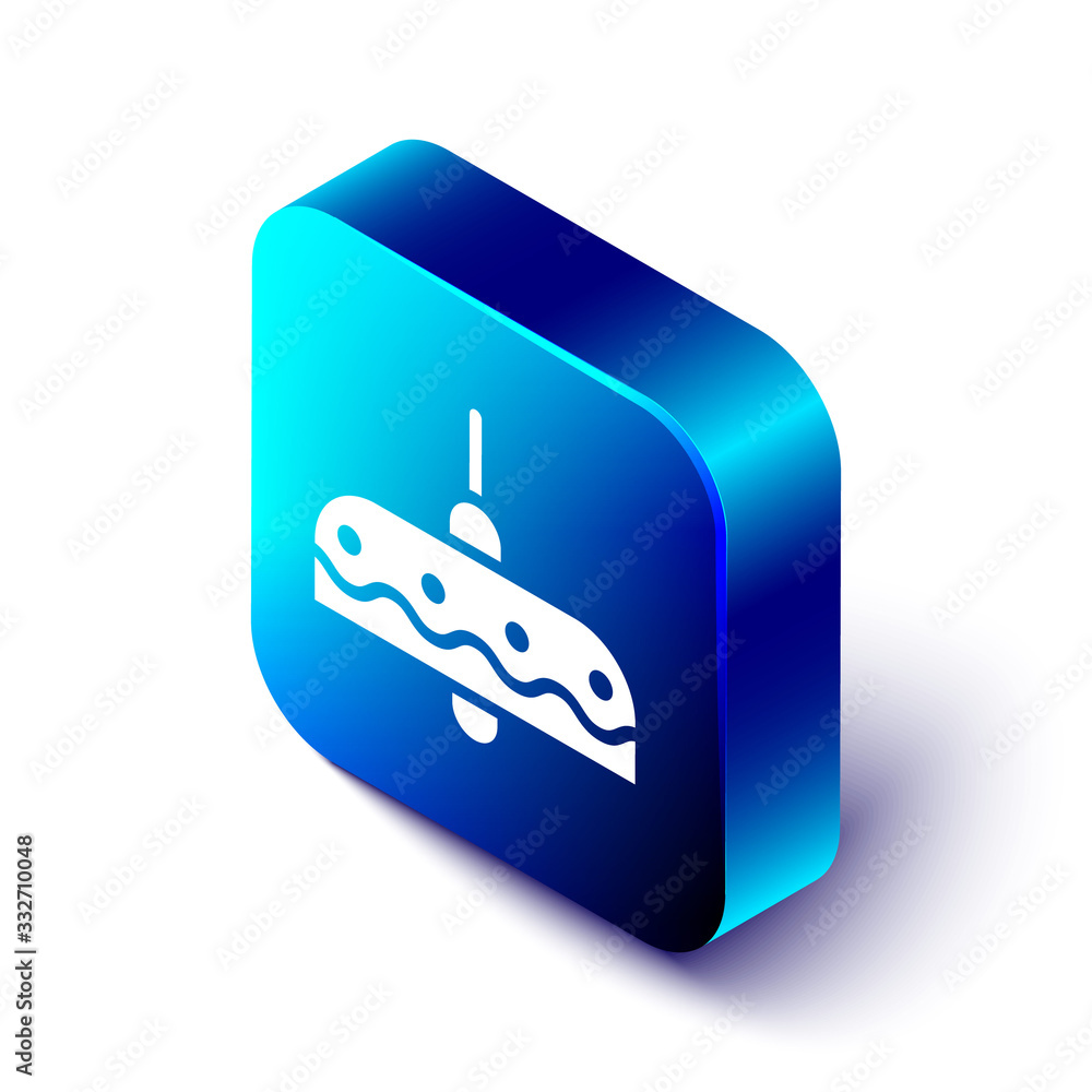 Isometric Chandelier icon isolated on white background. Blue square button. Vector Illustration