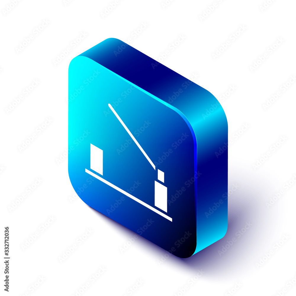 Isometric Parking car barrier icon isolated on white background. Street road stop border. Blue squar