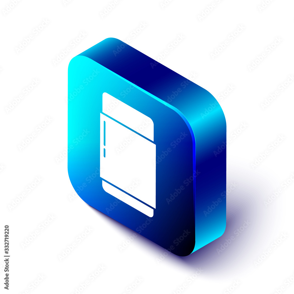 Isometric Eraser or rubber icon isolated on white background. Blue square button. Vector Illustratio