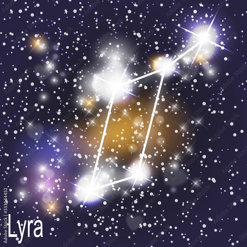 天琴座，在宇宙天空矢量图的背景下有美丽明亮的恒星。