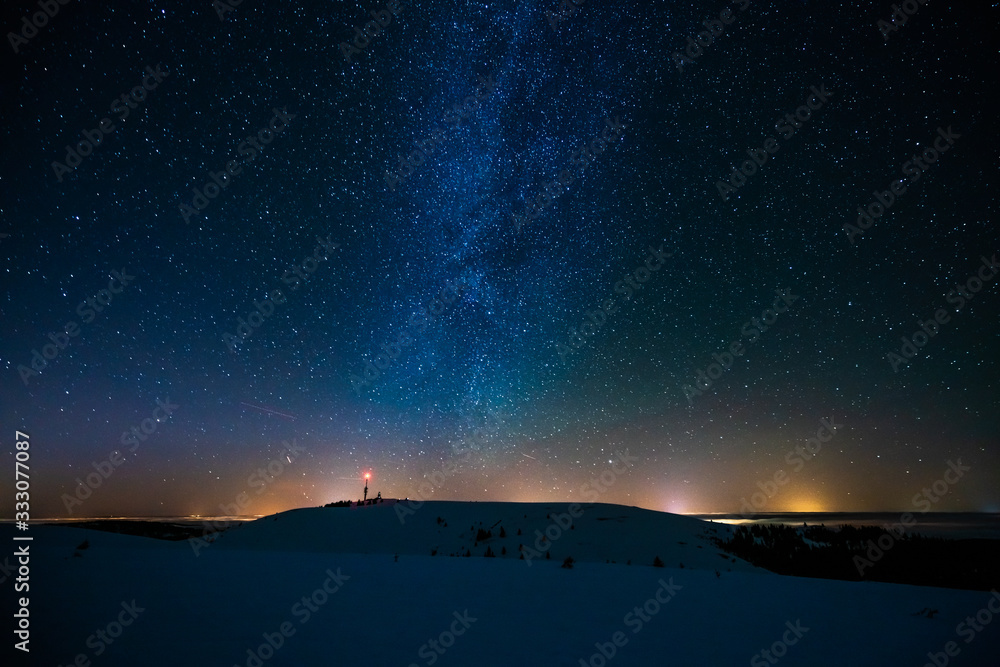 冬天的星空，美丽的夜空和雪山