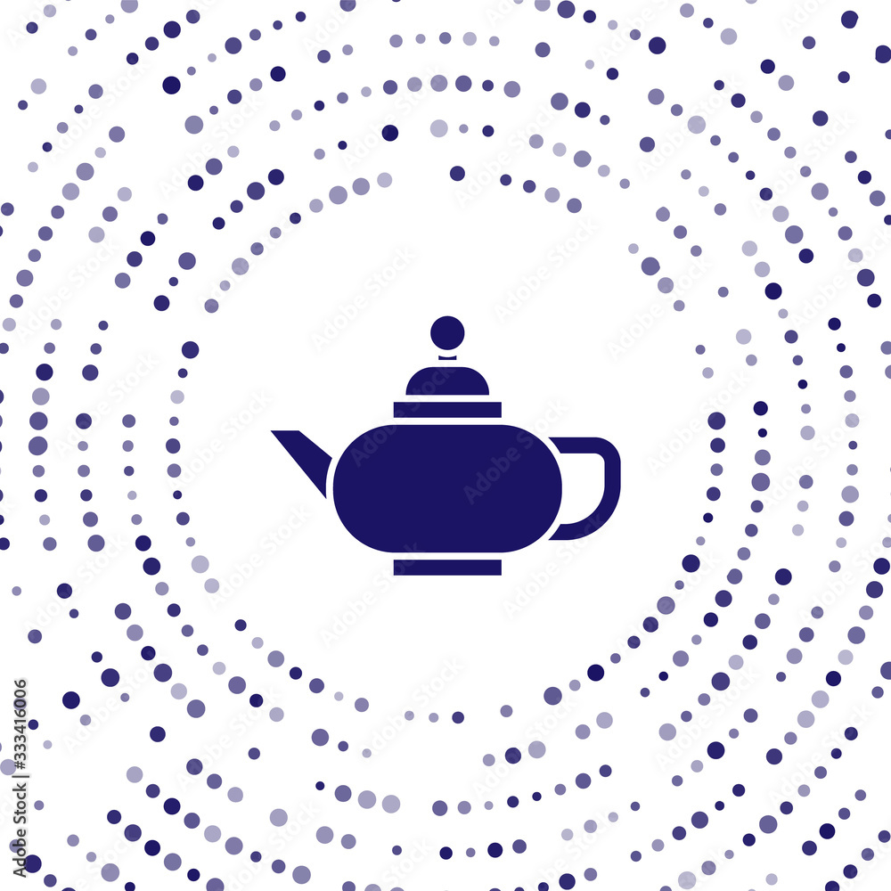 白色背景上的蓝色中国传统茶道图标。带杯子的茶壶。摘要c
