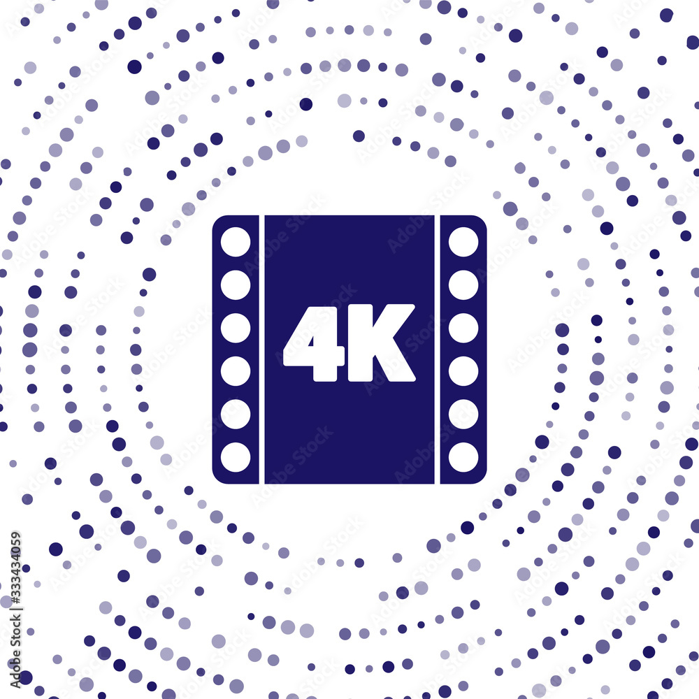 Blue 4k movie, tape, frame icon isolated on white background. Abstract circle random dots. Vector Il