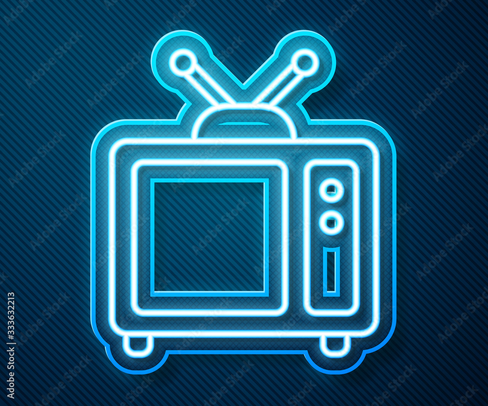 Glowing neon line Retro tv icon isolated on blue background. Television sign. Vector Illustration