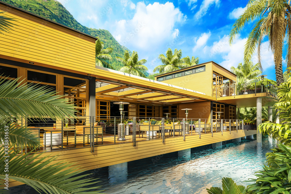 度假村露台餐厅区-建筑三维可视化