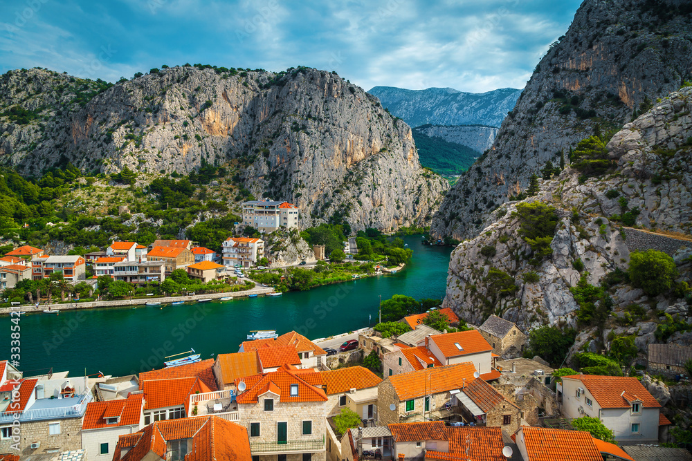 Omis resort with Cetina river and canyon in Dalmatia, Croatia