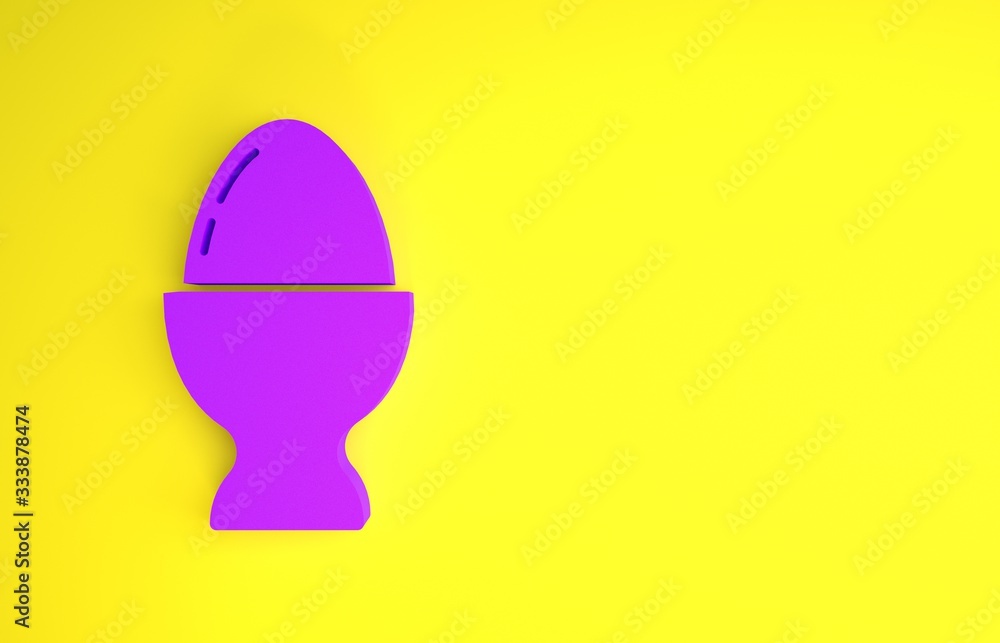紫色复活节彩蛋放在黄色背景上。复活节快乐。极简主义概念。3