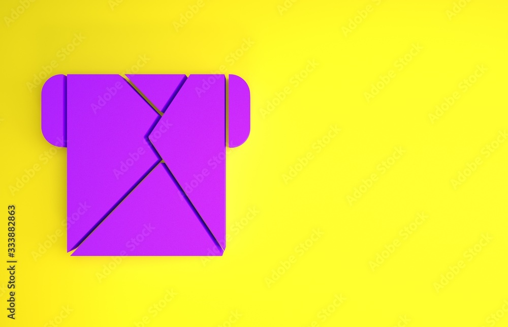 Purple Envelope icon isolated on yellow background. Email message letter symbol. Minimalism concept.