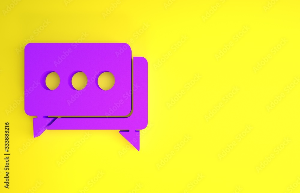 紫色语音气泡聊天图标隔离在黄色背景上。消息图标。交流或评论