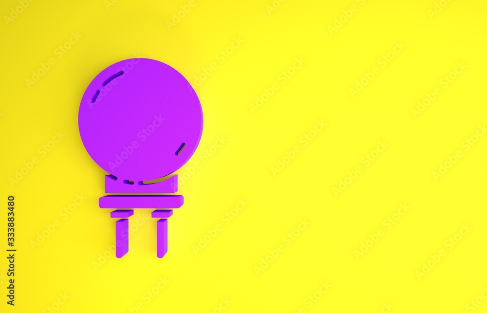 Purple Light emitting diode icon isolated on yellow background. Semiconductor diode electrical compo