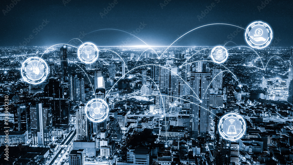 Modern creative telecommunication and internet network connect in smart city. Concept of 5G wireless